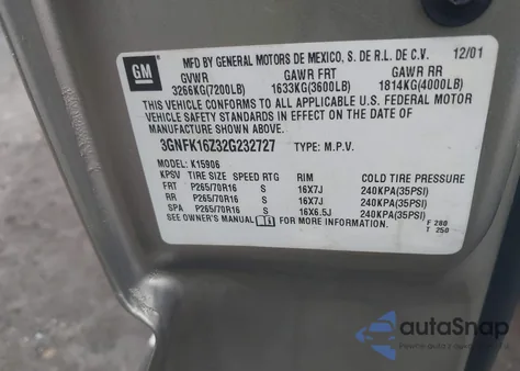 2002 Chevrolet Suburban 1500 Lt z USA, uszkodzony, nr VIN 3GNFK16Z32G232727